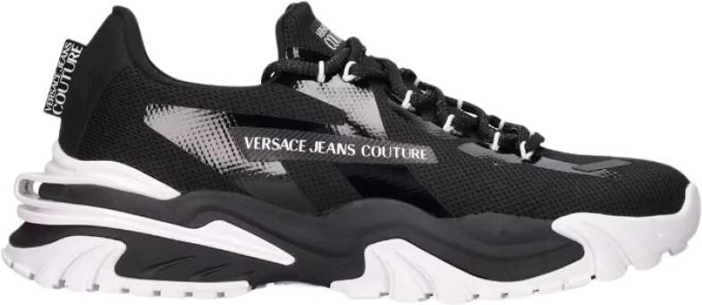 Versace Jeans Couture Zwarte Sneakers met Logo Print en Chunky Rubberen Zool Black Heren