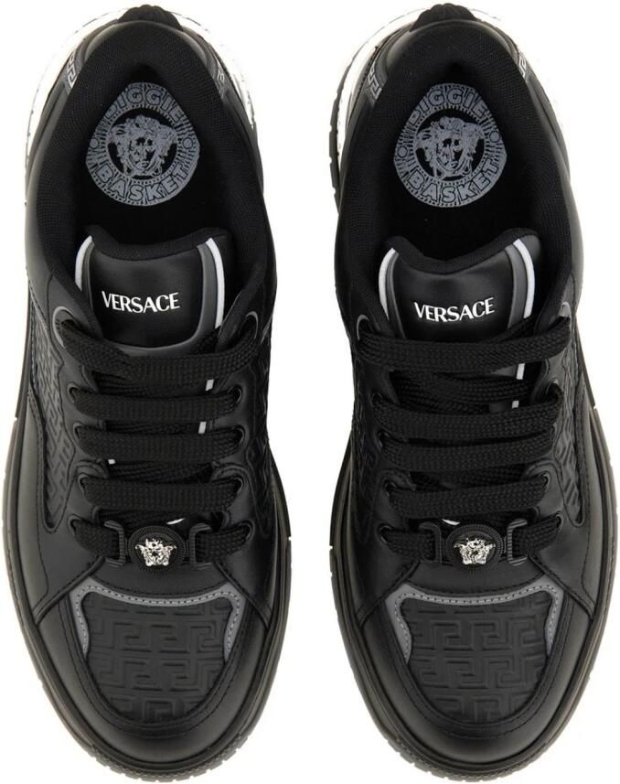 Versace Zwarte Leren Sneakers Gladde Kalfshuid - Foto 2