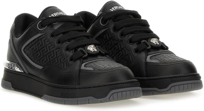 Versace Zwarte Leren Sneakers Gladde Kalfshuid - Foto 5