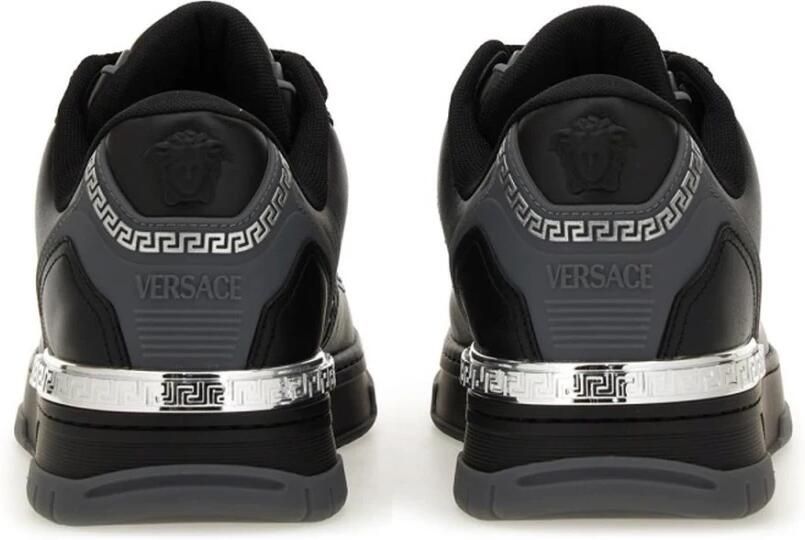 Versace Zwarte Leren Sneakers Gladde Kalfshuid - Foto 3