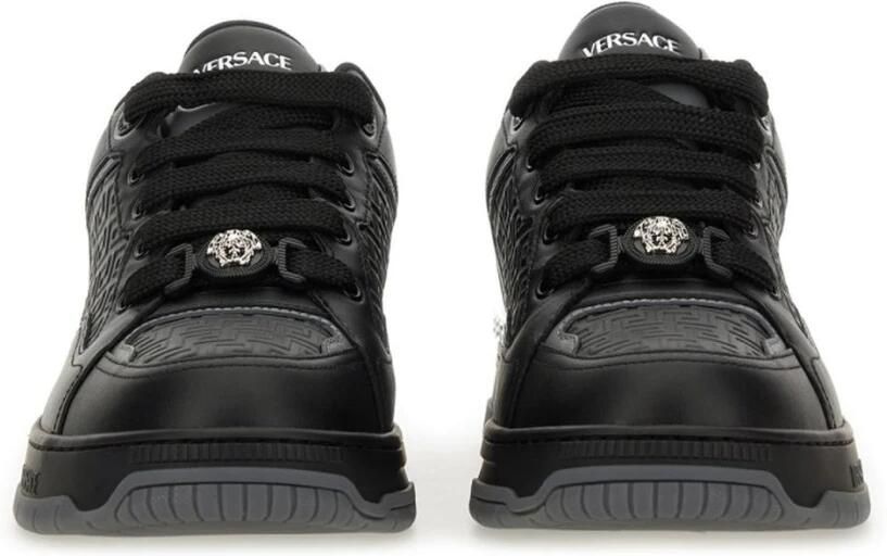 Versace Zwarte Leren Sneakers Gladde Kalfshuid - Foto 4