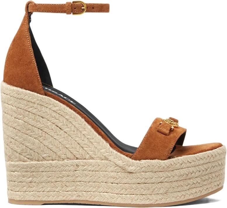 Versace Karamelbruine Gevlochten Raffia Sleehak
