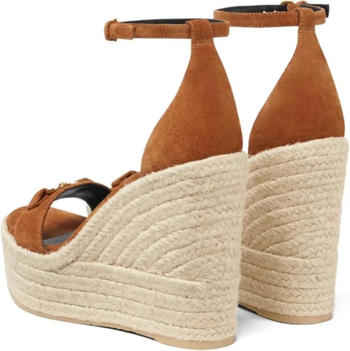 Versace Karamelbruine Gevlochten Raffia Sleehak - Foto 4
