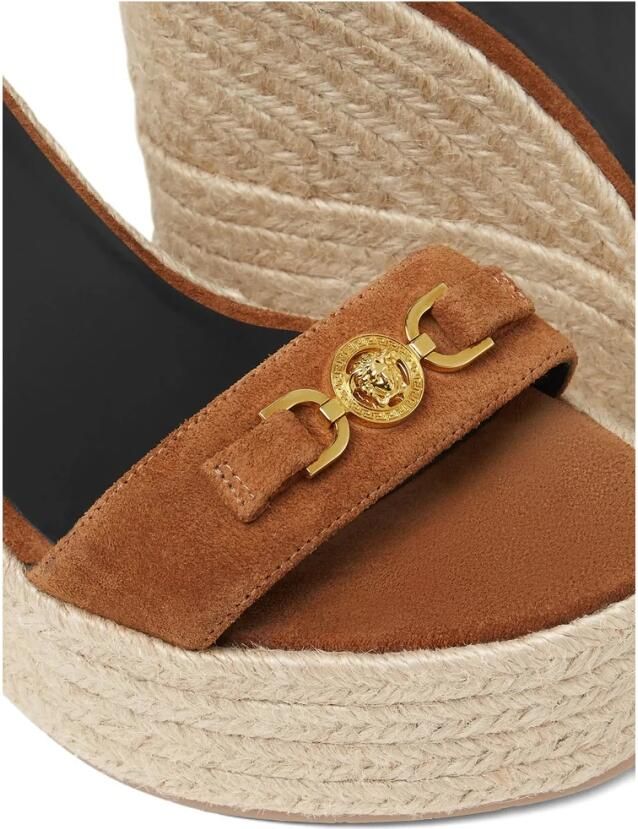 Versace Karamelbruine Gevlochten Raffia Sleehak - Foto 3