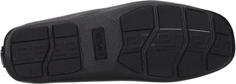 Versace Leren Driver Loafers met Metallic Detail Black Heren