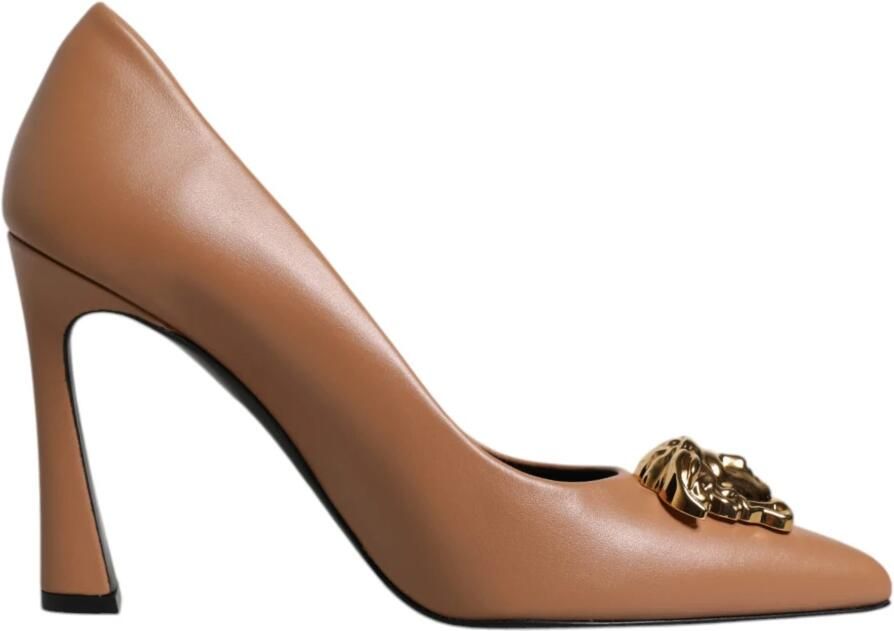Versace Bruin Leren Logo Hoge Hakken Pumps Brown Dames