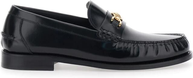 Versace Medusa Plaque Zwarte Kalfleren Mocassins Black Heren