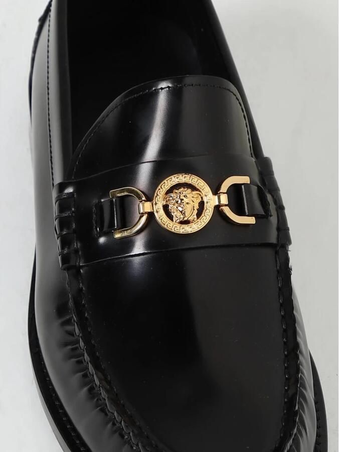 Versace Medusa Plaque Zwarte Kalfleren Mocassins Black Heren