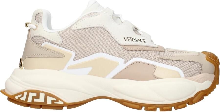 Versace Beige Leren en Technische Stof Baskets Beige Dames