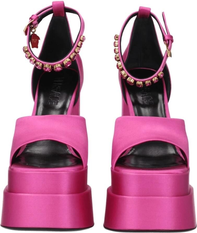 Versace Roze Satijnen Strass Sandalen