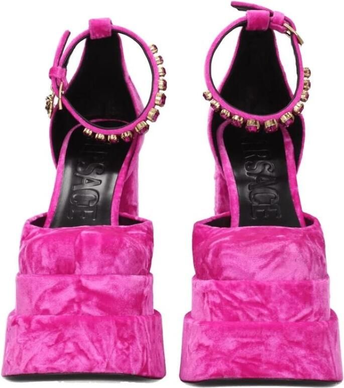 Versace Roze Velvet Rhinestone High Heel Sandalen