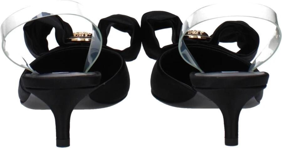 Versace Zwarte Satijnen Platte Sandalen met Puntige Neus