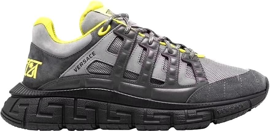Versace Veelkleurige stof en lederen trigreca sneakers Grijs Heren