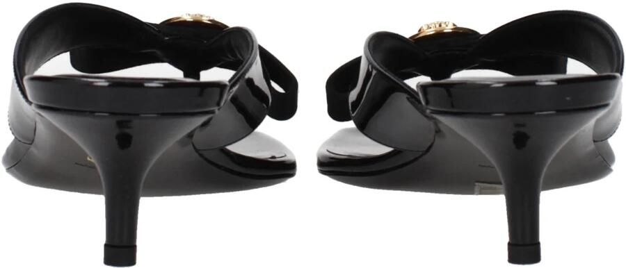 Versace Ribbon Thong Mules Patentleer Satijn Black Dames