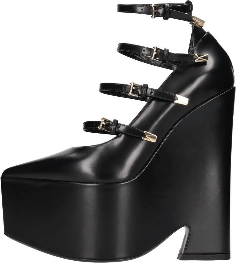 Versace Zwarte Leren Sleehak Pumps MultiStrap