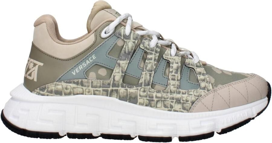 Versace Groene Stoffen Lage Sneakers