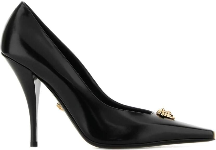 Versace Zwart Leren Stiletto Hak Puntige Neus