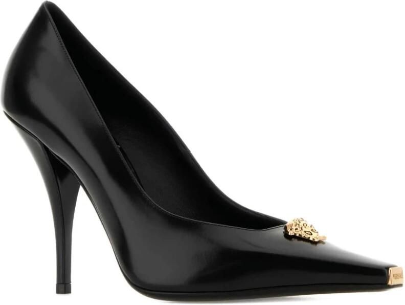 Versace Zwart Leren Stiletto Hak Puntige Neus - Foto 2