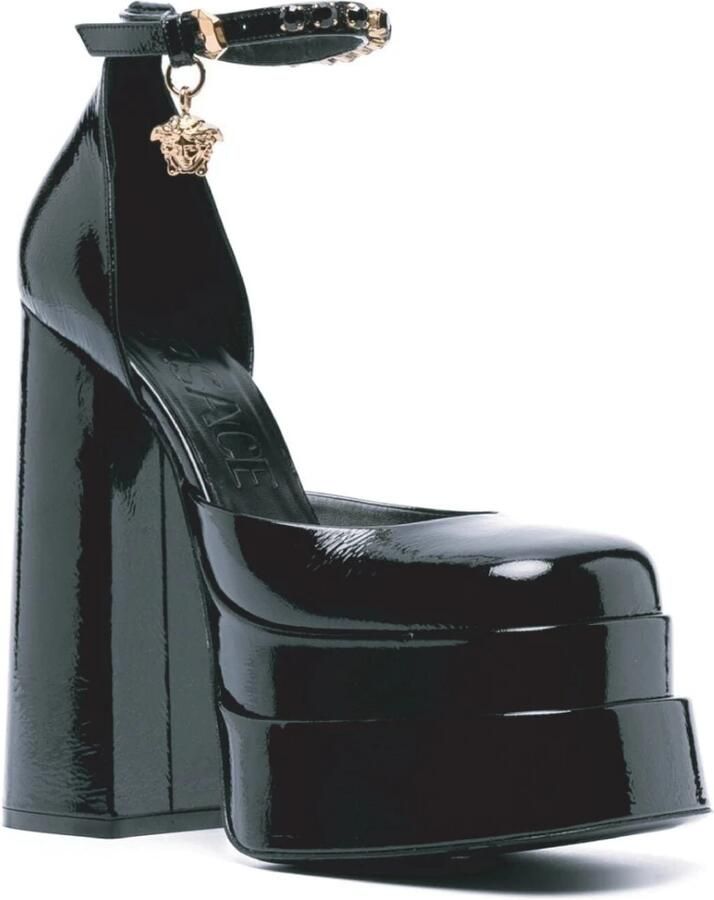 Versace Zwarte Leren Plateau Sandalen - Foto 2