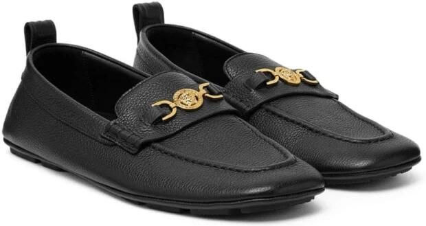 Versace Leren Driver Loafers met Metallic Detail Black Heren