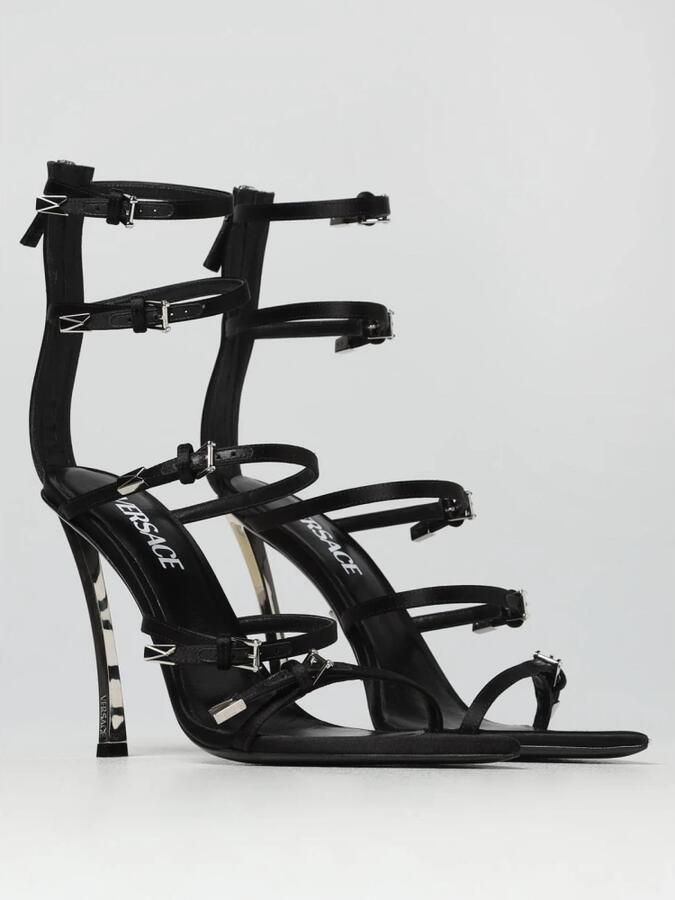 Versace Zwarte satijnen sandalen met hoge hak