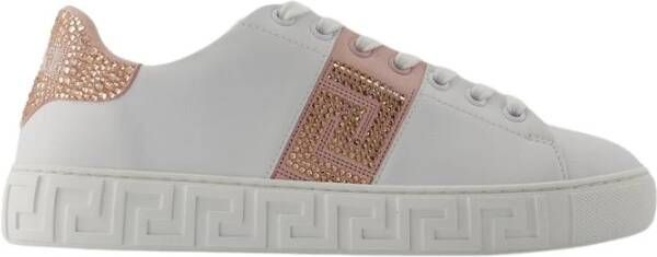 Versace Wit Roze Sneakers Suède Leer Vetersluiting White Dames