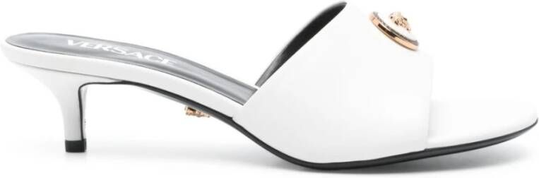 Versace Witte Leren Kitten Heel Sandalen