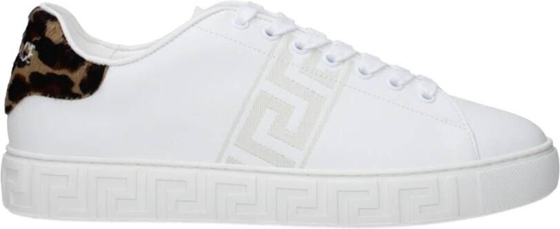 Versace Luipaardprint Leren Sneakers White Heren