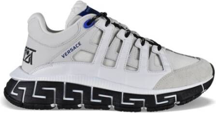 Versace Witte Leren Sneakers met Blauwe Details White Heren