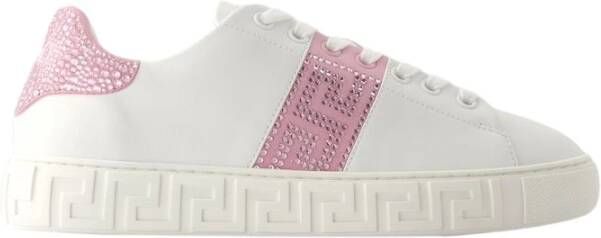 Versace Witte Roze Leren Sneakers La Greca White Dames