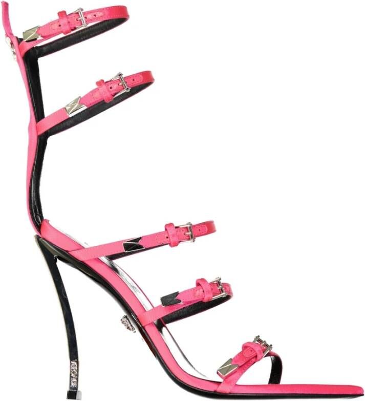 Versace Zijden Sandalen met Puntneus en Meerdere Gespen