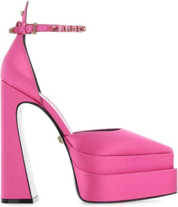 Versace Zijden Satijnen Kristal Applique Pumps Pink Dames