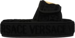 Versace Embossed Logo Platform Slides Zwart