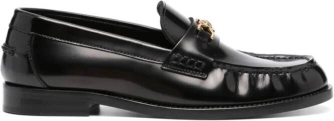 Versace Zwarte Gouden Loafers Kalfsleer Black Dames