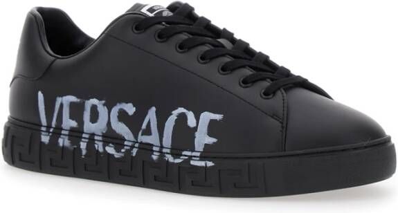 Versace Zwarte Lage Top Sneakers Grieks Motief Black Heren