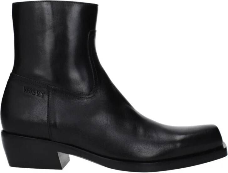 Versace Zwarte Leren Enkellaarzen Black Heren