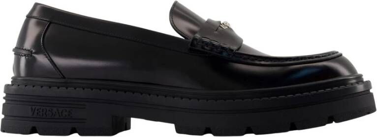 Versace Zwarte Leren Loafers Glad Kalfsleer