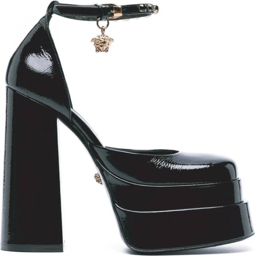 Versace Zwarte Leren Plateau Sandalen