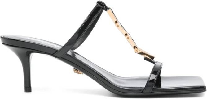 Versace Zwarte leren sandalen met middelhoge hak