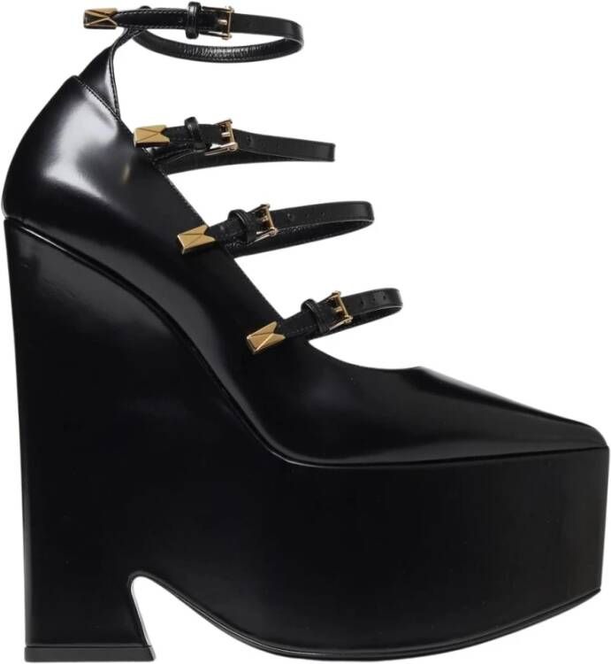 Versace Zwarte Leren Sleehak Pumps MultiStrap