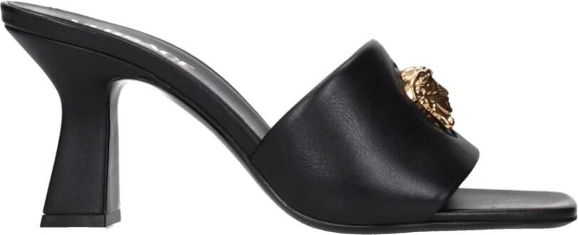 Versace Zwarte Leren Stiletto Hakken Sandalen