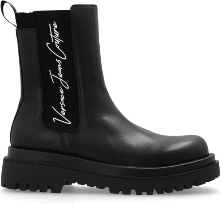 Versace Zwarte Logo Enkelboots Rubberen Zool
