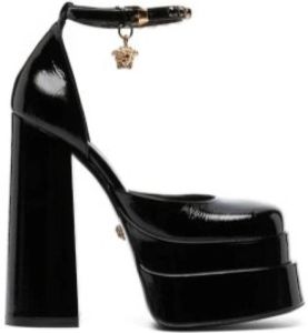 Versace Zwarte Plateau Leren Sandalen Zwart Dames