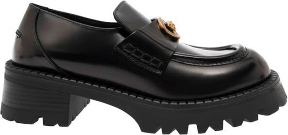 Versace Zwarte platte schoenen met Medusa Moccasin Black Dames