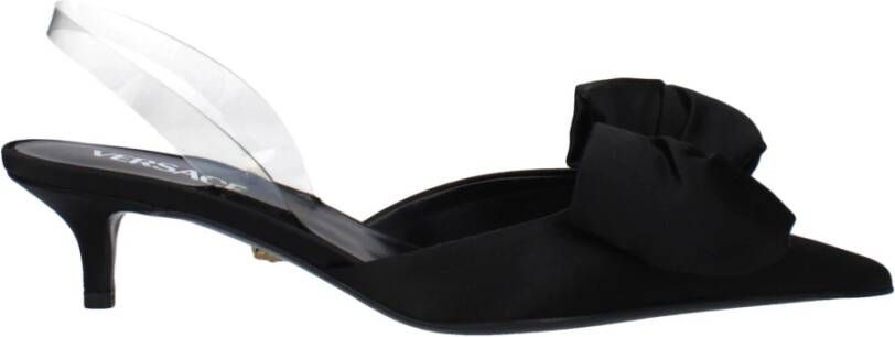 Versace Zwarte Satijnen Platte Sandalen met Puntige Neus