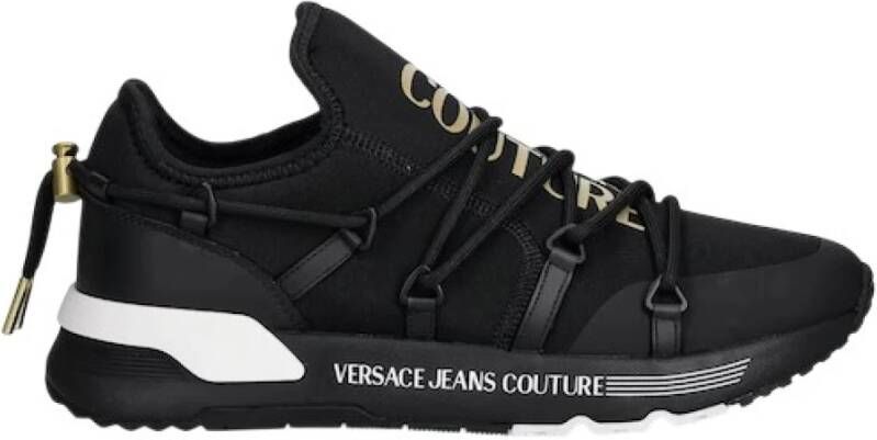 Versace Zwarte Sneakers met Gouden Logo Print