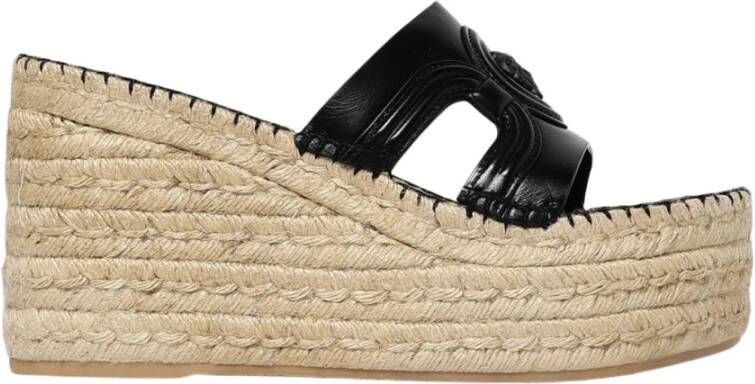 Versace Zwarte Uitgesneden Sleehak Espadrilles