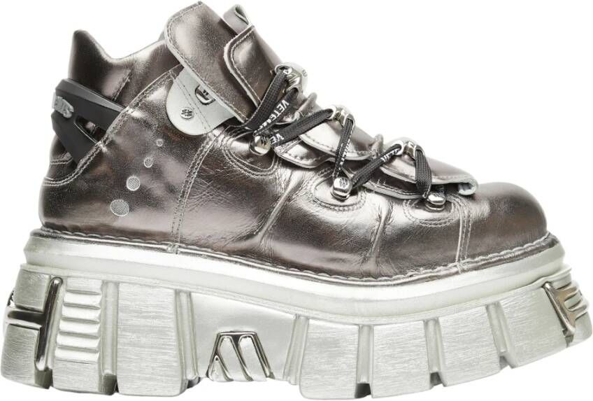 Vetements Metallic Leren Platform Sneakers Gray Heren