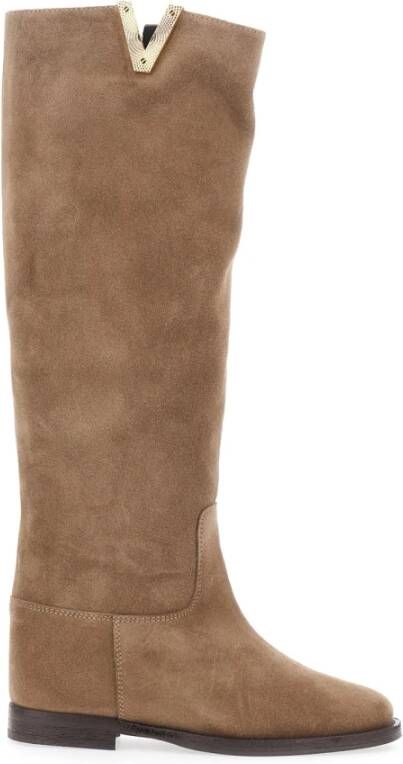 Via Roma 15 Beige Hoge Laarzen voor Vrouwen