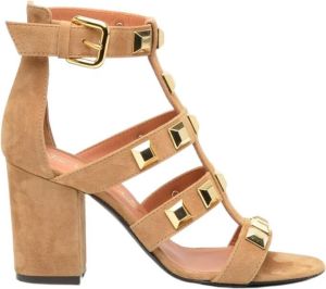 Via Roma 15 Beige Suède Sandaal met Gouden Studs Beige Dames